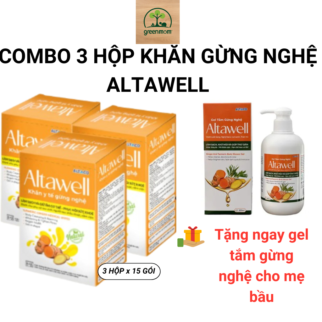 Combo 3 Hộp Khăn Y Tế Gừng Nghệ Altawell - Làm Sạch, Giữ Ấm, Mờ Rạn Da Sau Sinh