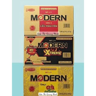 Thùng 24 Ly Mì MODERN Hương Vị Lẩu thái Tôm, Bò Cay Khói Lửa, Gà Ớt Hiểm 24 ly × 67g