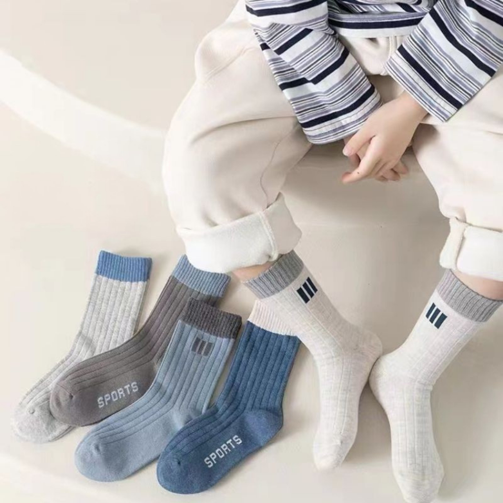 Set 5 Đôi Tất Thu Đông Cao Cổ Cho Bé Trai Bé Gái 1-12 Tuổi Mẫu 3 Kẻ Dọc T40