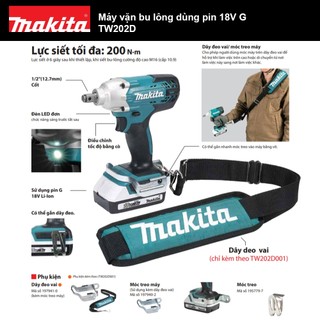  Máy vặn bu lông dùng pin 18V G Makita TW202DZ - TW202D001 | Makita Việt Nam 