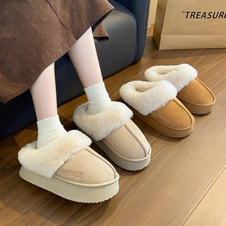  Giày lười nữ lót lông đế 5cm phong cách vinatge thiết kế sang trọng giữ ấm đôi chân mùa đông giày nữ phog cách Hàn Quốc 