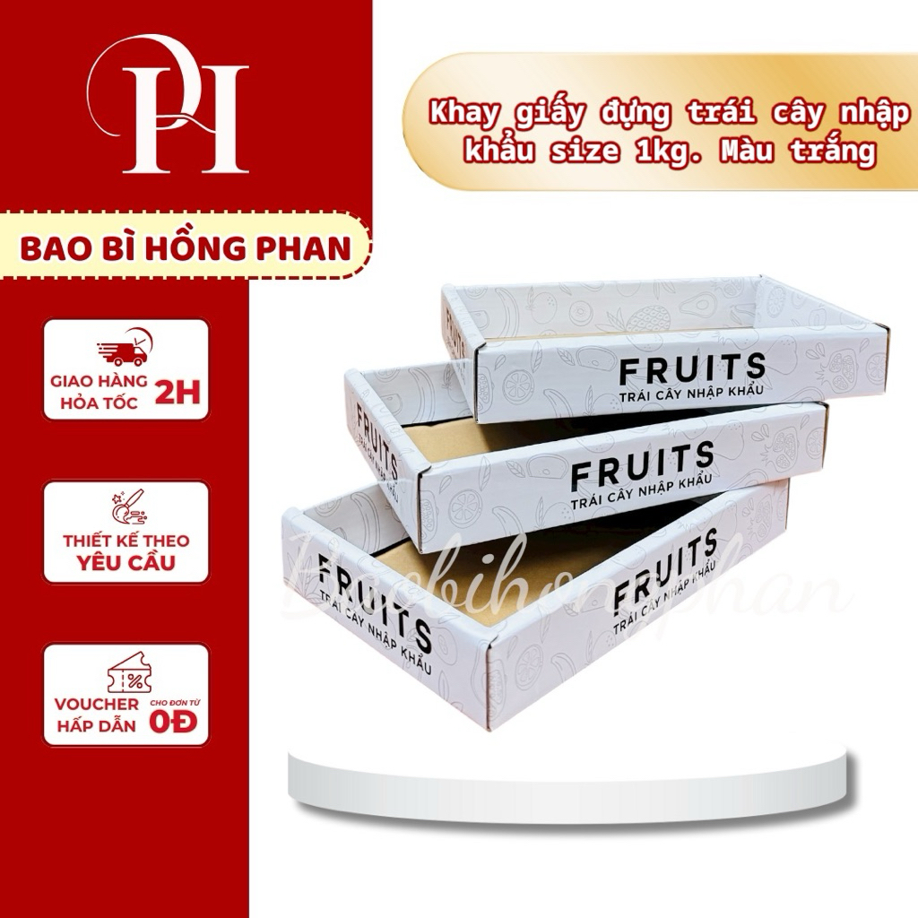 [RẺ VÔ ĐỊNH] Khay giấy đựng trái cây, hoa quả nhập khẩu. Màu trắng Size 1kg