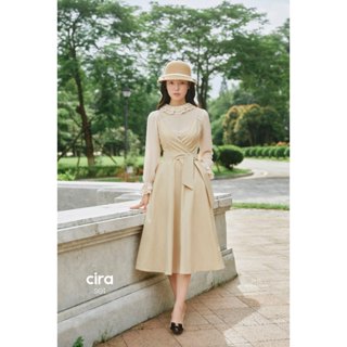 JOIE DES ROSES - Set áo bèo nhún và váy hai dây midi cổ V nơ eo CIRA SET