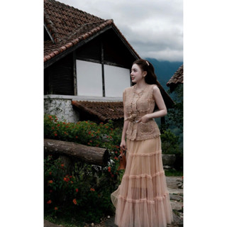 Set Bộ Áo Dạ Sát Nách Mix Chân Váy Lưới Tầng DiBang Sang, Set Bộ Đồ Dạ Mix Chân Váy Lưới Xoè Điệu Đà