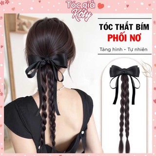  Tóc giả thắt bím phối nơ dạng kẹp đuôi tóc giả tết bím xinh xắn dễ thương cho nữ T407 