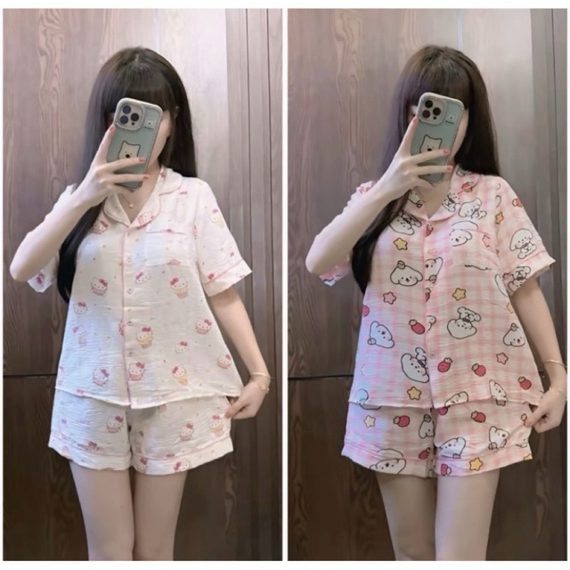 Bộ pijama Hello Kitty nữ tay ngắn, đồ ngủ mặc nhà cute