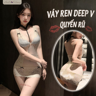 Váy Ngủ Ren Xuyên Thấu Ôm Body Sexy Gợi Cảm, Đầm Ngủ  2 Dây Quyến Rũ V114 - LALA HONEY