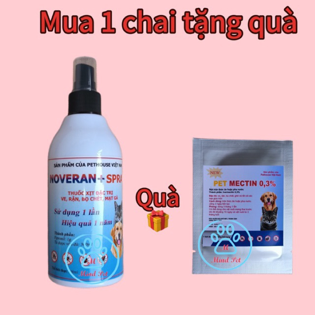 Chai xịt tiêu diệt sạch ve rận bọ chét ghẻ cho Chó, Mèo NOVERAN An toàn, Hiệu quả, Tác dụng lâu dài 