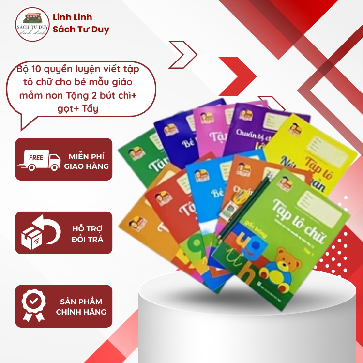 Sách-Bộ 10 quyển luyện viết tập tô chữ cho bé mẫu giáo mầm non Tặng 2 bút chì+ gọt+ Tẩy