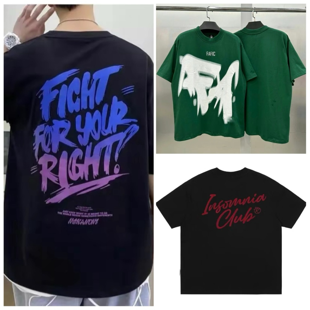 Áo Thun Nam FIGHT FOR ĐEN - FA XANH- CLUB ĐEN Form Rộng Cổ Tròn