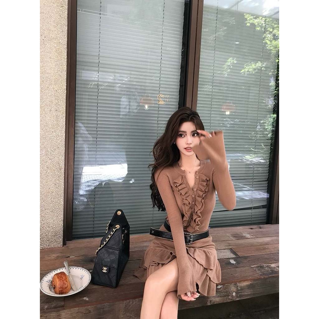Set áo body tay loe cổ bèo phối chân váy xếp tầng TABISHOP Set Váy body nữ tôn dáng mặc đi dạo đi chơi đi tiệc(206) | BigBuy360 - bigbuy360.vn