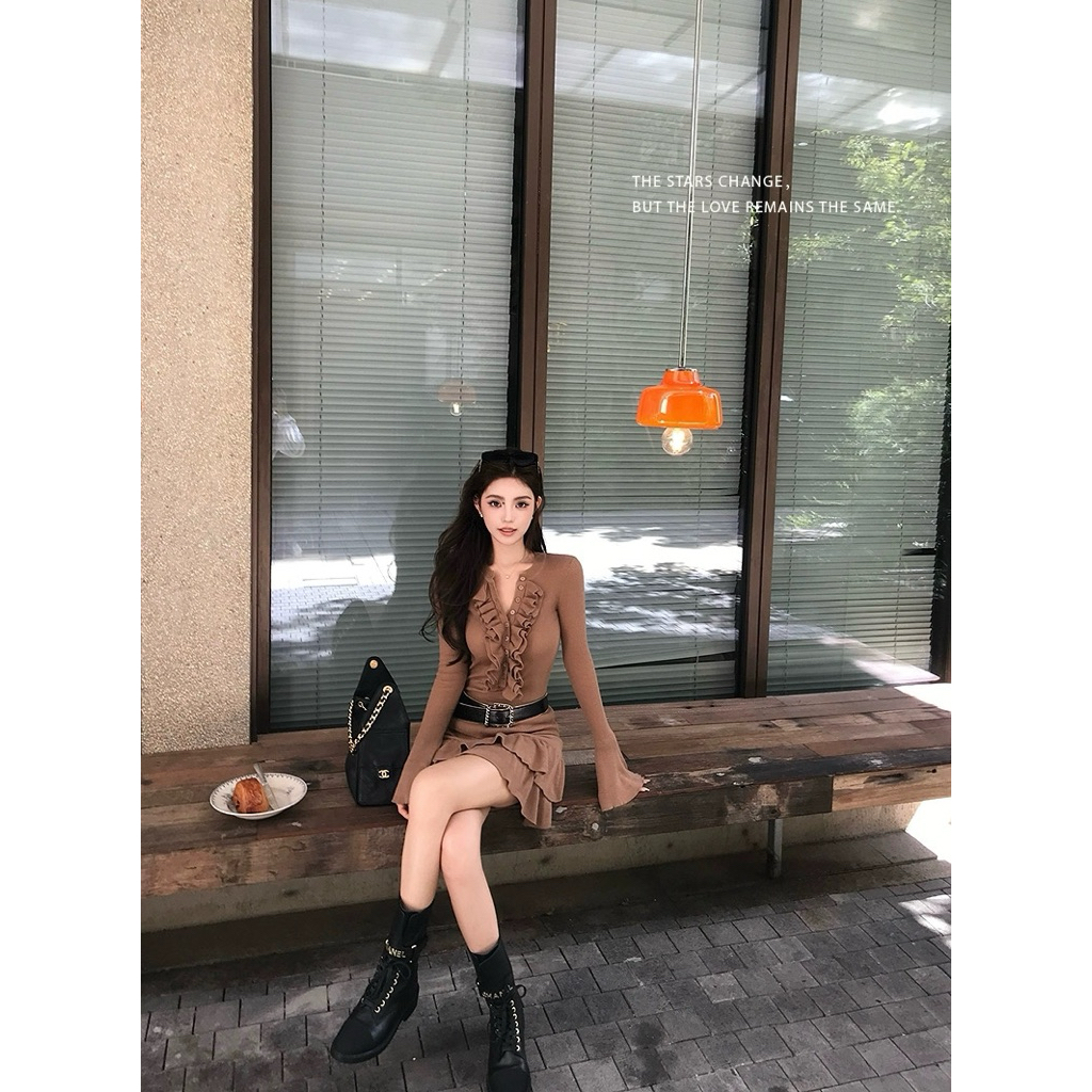 Set áo body tay loe cổ bèo phối chân váy xếp tầng TABISHOP Set Váy body nữ tôn dáng mặc đi dạo đi chơi đi tiệc(206) | BigBuy360 - bigbuy360.vn