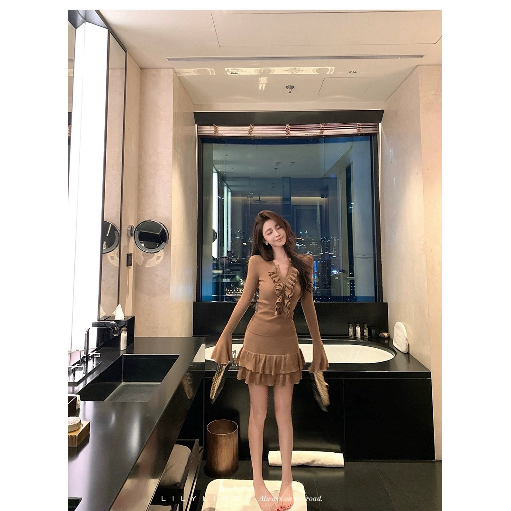 Set áo body tay loe cổ bèo phối chân váy xếp tầng TABISHOP Set Váy body nữ tôn dáng mặc đi dạo đi chơi đi tiệc(206) | BigBuy360 - bigbuy360.vn