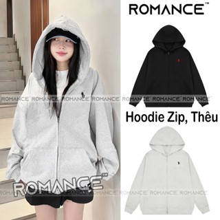  Áo Hoodie Khoá Zip Thêu NGỰA POLO Basic ROMANCE Nam Nữ Hot Chất Nỉ Bông 100% cotton basic dễ phối đồ trẻ trung 
