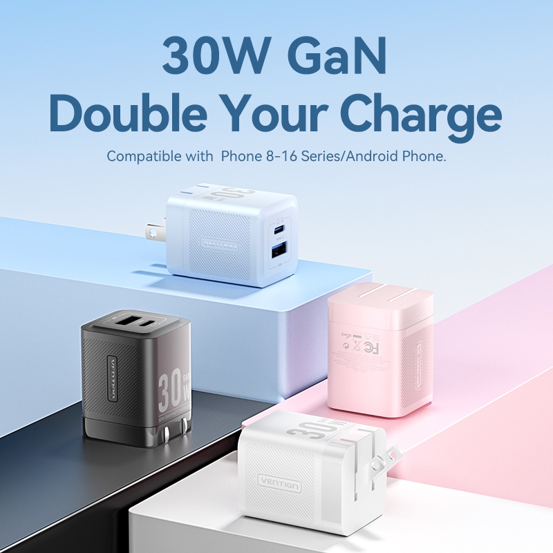 GaN sạc nhanh PD 30W 2 cổng USB A và USB-C tốc độ sạc nhanh PPS PD QC cho iPh ip15 ip16 Samsung Xiaomi | BigBuy360 - bigbuy360.vn