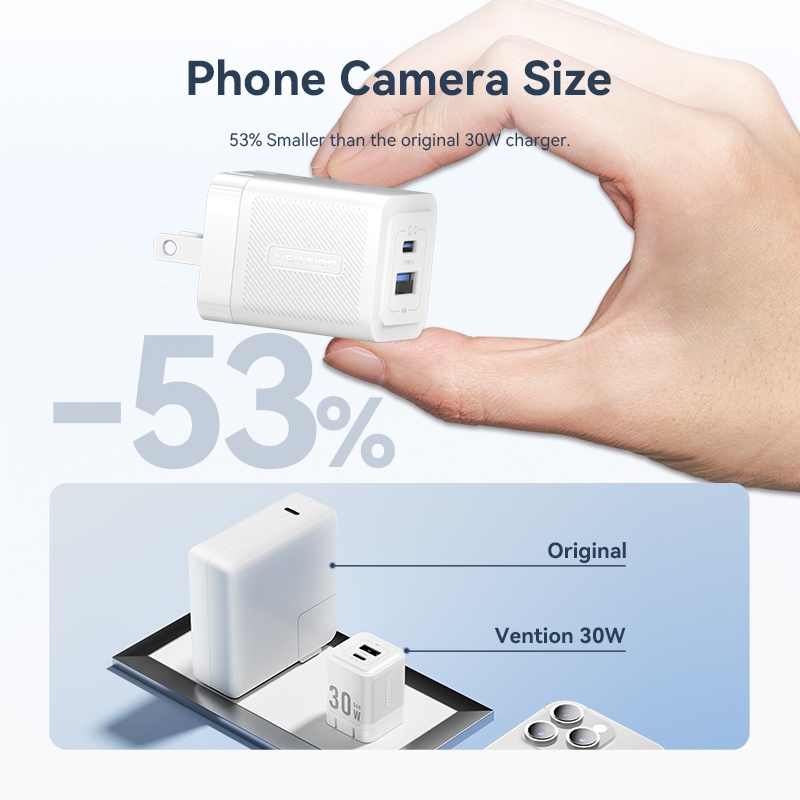 GaN sạc nhanh PD 30W 2 cổng USB A và USB-C tốc độ sạc nhanh PPS PD QC cho iPh ip15 ip16 Samsung Xiaomi | BigBuy360 - bigbuy360.vn