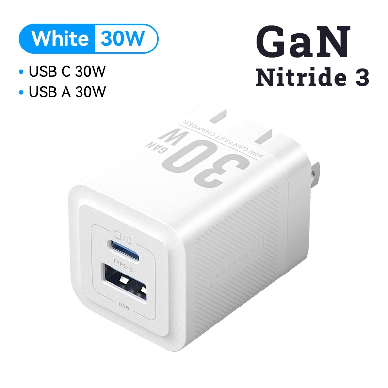 GaN sạc nhanh PD 30W 2 cổng USB A và USB-C tốc độ sạc nhanh PPS PD QC cho iPh ip15 ip16 Samsung Xiaomi | BigBuy360 - bigbuy360.vn