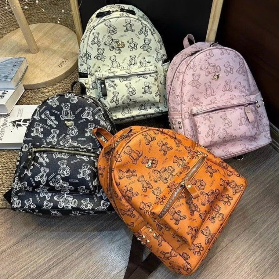 Balo đi học in Gấu cho nam nữ Tag gấu vàng da chống nước,bong tróc size 40cm vừa sách vở A4 Laptop