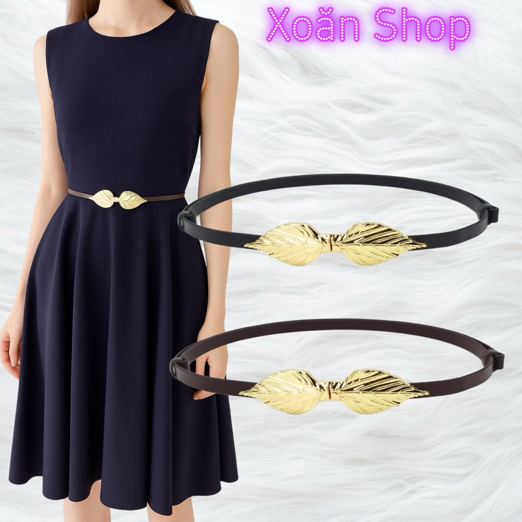 Đai váy Chiếc Lá Bản Nhỏ 1cm Mặt Mạ Dày Da Thật