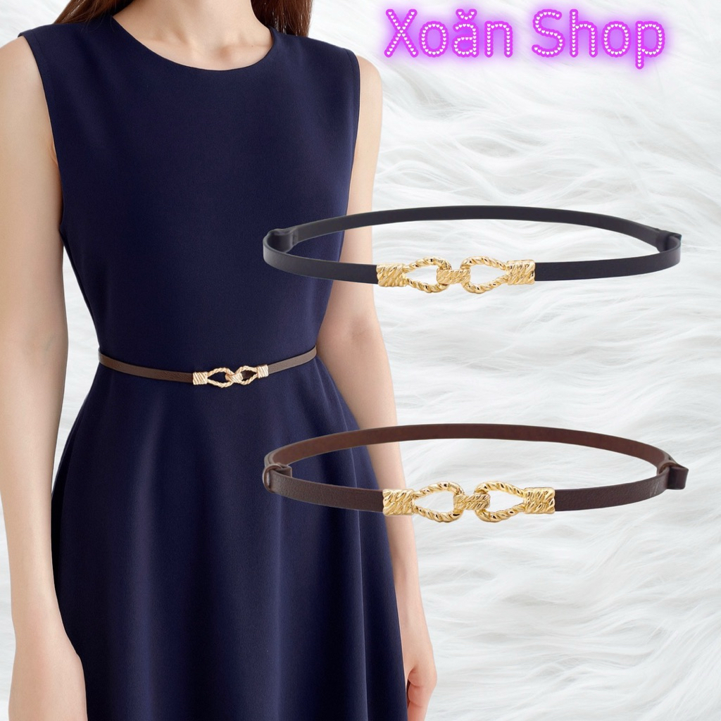 Đai áo + Váy Mặt Vặn Thừng Bản Nhỏ 1cm Da Thật Hai Màu Đen + Nâu