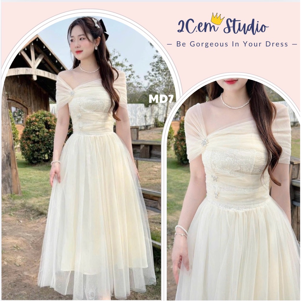 đầm trắng trễ vai dự tiệc tiểu thư dáng dài siêu xinh-hàng cao cấp-váy maxi bẹt vai công chúa mặc đi