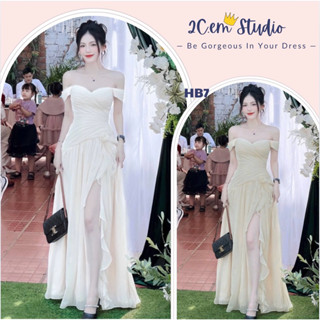 đầm trắng trễ vai sẻ tà tiểu thư dáng dài dự tiệc siêu xinh-hàng cao cấp-váy maxi trắng sẻ tà mặc đi đám cưới đẹp