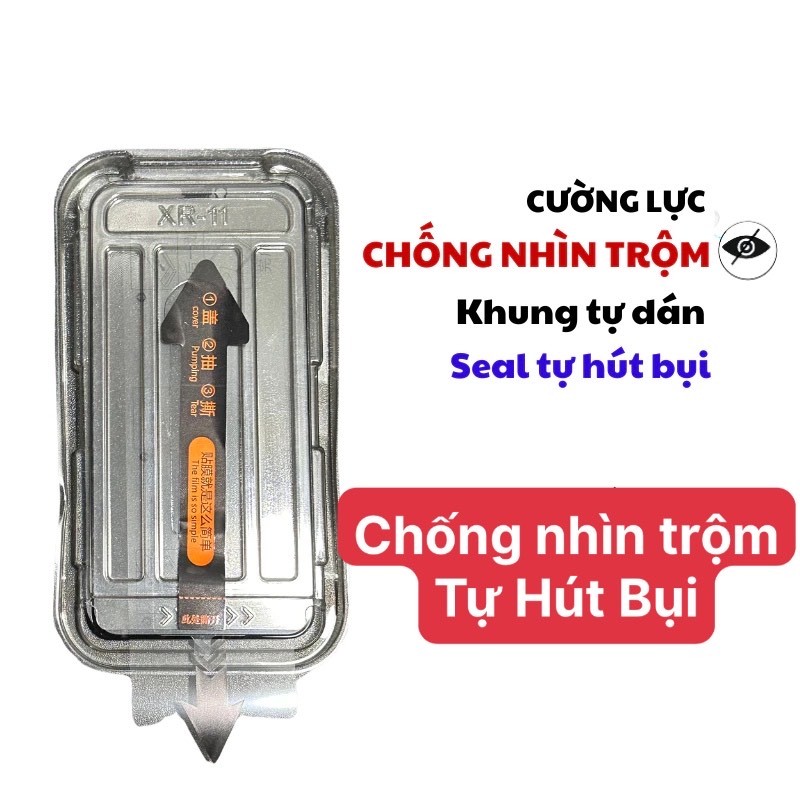 Kính cường lực iphone khung dán tự dán hút bụi chống nhìn trộm full màn Xsmax 11 12 13 14 15 16 17 pro max promax plus