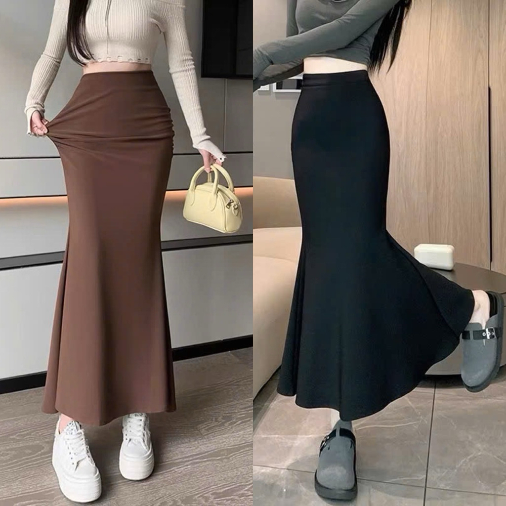 CHÂN VÁY MIDI DÁNG DÀI XOÈ ĐUÔI CÁ CHẤT THUN TĂM SIÊU TÔN DÁNG CV350