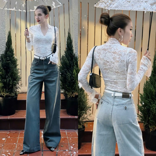 YURI JEANS - Quần Jeans Nữ Ống Suông Phối Kiểu Túi Vuông (Mã 11)