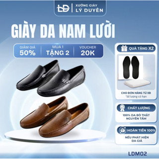 Giày Da Nam Giầy Lười Nam Cao Cấp Da Bò Thật Nguyên Tấm Trẻ Trung Đế Cao Su Mềm Dẻo Nhập Khẩu LDM02