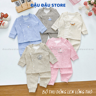  Set 3 5 Bộ Dài Tay Thu Đông Chất Len Lông Thỏ - Quần Đáp Mông Mềm Mại ấm áp cho bé sơ sinh 3-9kg BLEN00 Đậu Đậu Store 