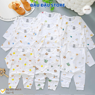   Bộ Dài Cài Vai  Set 3 5 Bộ Dài Tay Trắng Thun Petit In hoạ tiết mềm mịn cho bé trai bé gái 3-13kg MV-DL20 Đậu Đậu Store 