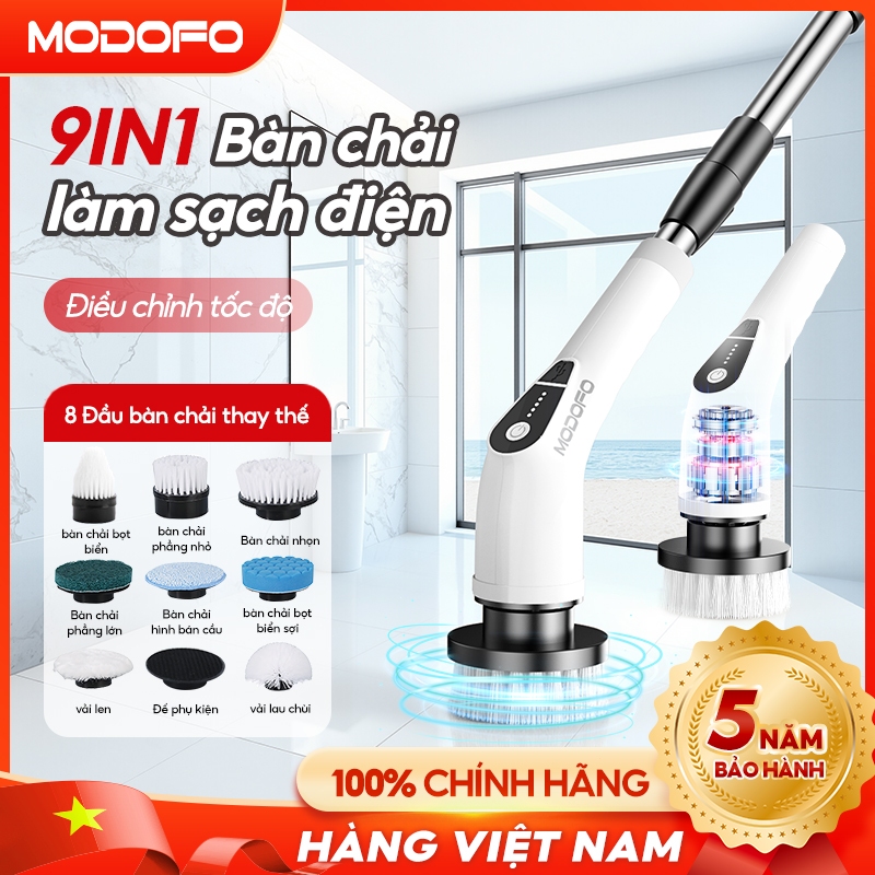 MODOFO【9 TRONG 1】Máy Cọ Nhà Vệ Sinh (9 đầu cọ) - Chổi Cọ Điện Sạch Mọi Ngóc Ngách/Sử Dụng 180p, Chất Liệu Bền Đẹp