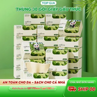 (PHIÊN BẢN MỚI) Giấy ăn gấu trúc Topgia thùng 30 gói/46 gói 4 lớp cao cấp, mềm mịn an toàn cho gia đình