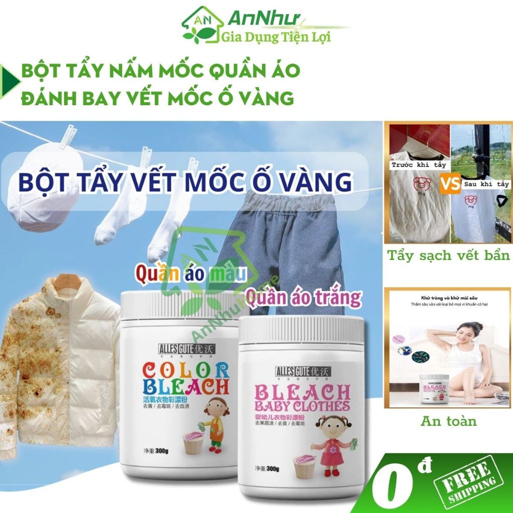 Bột tẩy trắng quần áo màu áo trắng bleach baby clothes AnHome đánh bay vết mốc ố vàng không làm phai