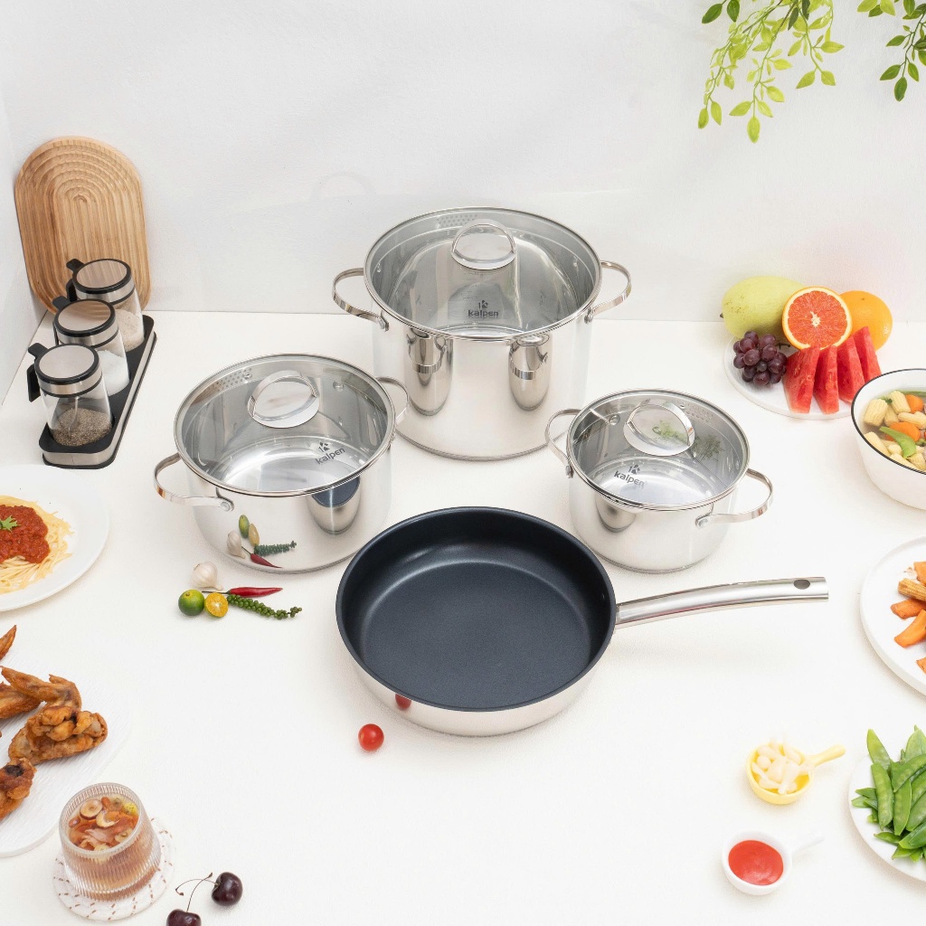 Bộ nồi chảo inox 5 đáy Kalpen Lermat L2Pro chính hãng – bộ 4 món 18/22/26cm