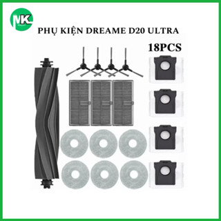 Phụ kiện robot Dreame D20 Ultra - Gồm Chổi chính, Lọc bụi, Chổi cạnh, Khăn lau, Túi rác