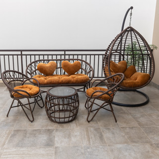  Bộ full combo SMARTHOMES bàn ghế xích đu giả mây khung thép decor ban công sân vườn phòng khách 