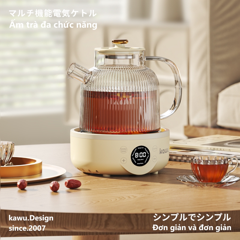  【Japan Design Kawu bình nấu trà điện mini 1.5L 6 chức năng ấm đun trà thuỷ tinh 500W Có thể giữ ấm 