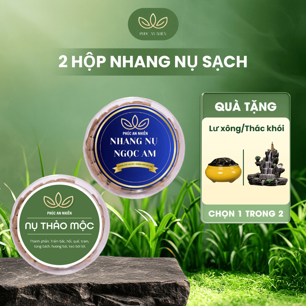 [Tặng Lư Xông/Thác Khói] Combo 2 Hộp Nhang Nụ Cao Cấp Xông Nhà Ít Khói Hương Dịu Nhẹ An Toàn - Phúc An Nhiên