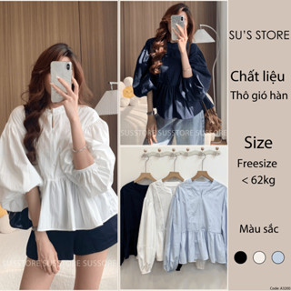  Áo Babydoll Khóa Thân Trước Gân Nổi Tay Bồng Chun Susstore A3200 Thời Trang Nữ 