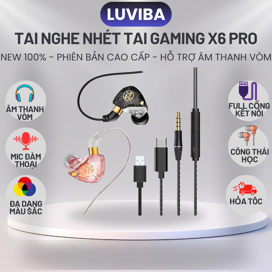 Tai Nghe Có Dây Nhét Tai Chống Ồn X6 Bass mạnh Nghe Nhạc, Xem Phim, Chơi Game Tích Hợp Mic Lọc Âm