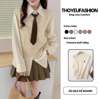 Gile Len Nữ Thêu Ngựa Basic Cổ V, Áo Vest Dệt Kim From Vừa Phong Cách Ulzzang Len Quảng Châu GL2006