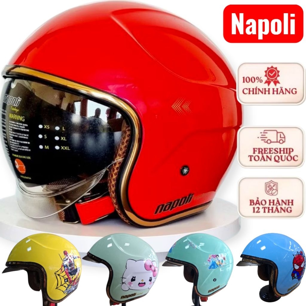 nón bảo napoli trẻ em 3/4 đầu kính âm an toàn chăc chắn