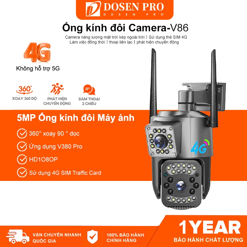 Camera Dosen Pro V86 2 mắt 4G/Wifi 5.0MP - xem 360 độ không góc chết, Tầm nhìn ban đêm, hai giao diệ