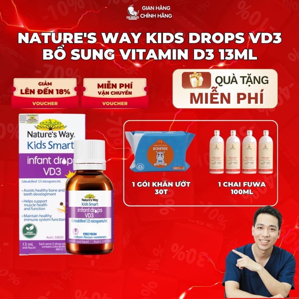 Nature's Way Kids Drops VD3 bổ sung vitamin D3 thuần chay Oragnic drop 13ml