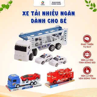 Đồ Chơi Xe Tải Nhiều Ngăn 6in1, Đồ Chơi Gara Xe Cứu Hỏa, Xe Cảnh Sát Oto Cho Bé