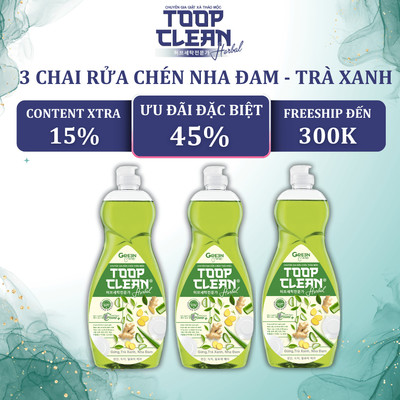 Combo 3 Chai Nước Rửa Chén Thảo Mộc TOOP CLEAN 400G - Hương Gừng Trà Xanh Nha Đam