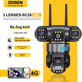 Camera DOSEN 3 Mắt Giám Wifi Sát Ngoài Trời Xoay 360 độ Xem Đêm Có Màu Không Dây IP66 4G Sim Thông Minh chống nước