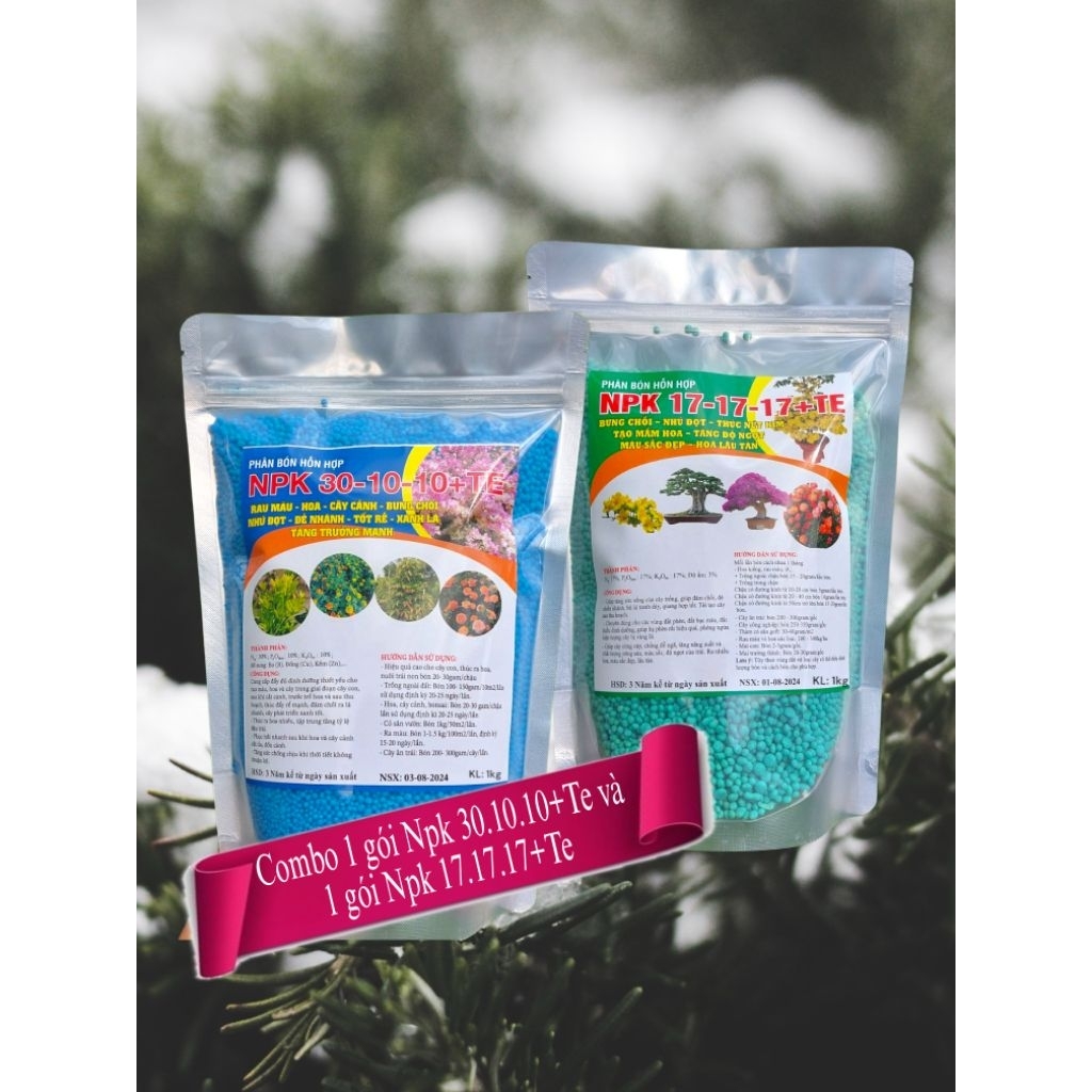 Combo 1kg NPK 30.10.10+Te và 1kg NPK 17-17-17 +Te